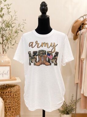 Bella Canvas White Army Mom Camo Graphic Short Sleeve Tee
